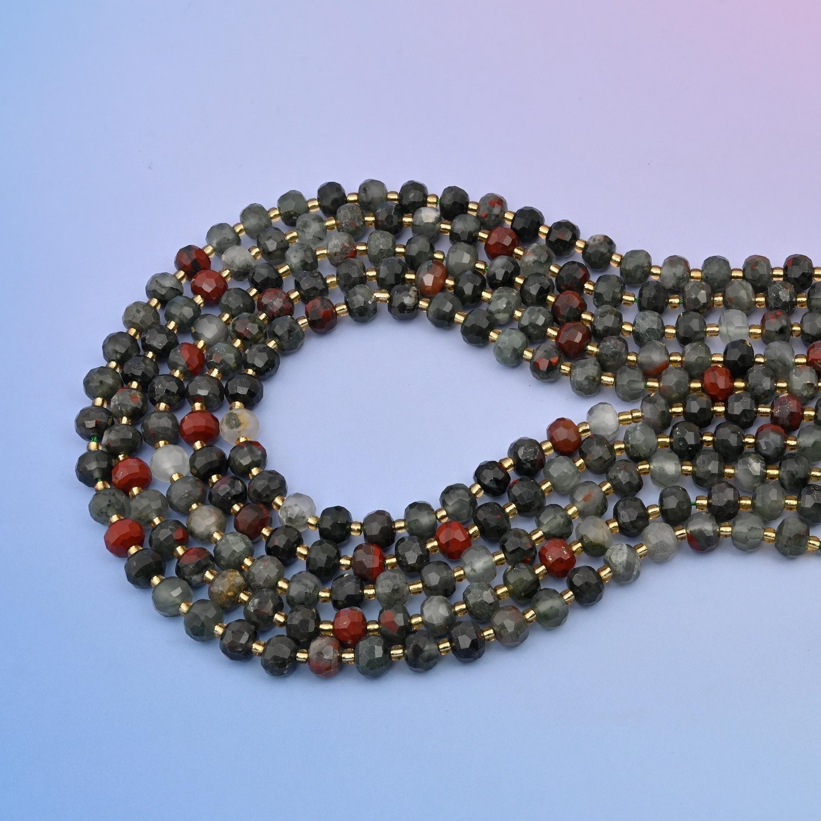 African Bloodstone Faceted Rondelle Beads 6x8mm Jewelry Making 15.5 Inch Strand
