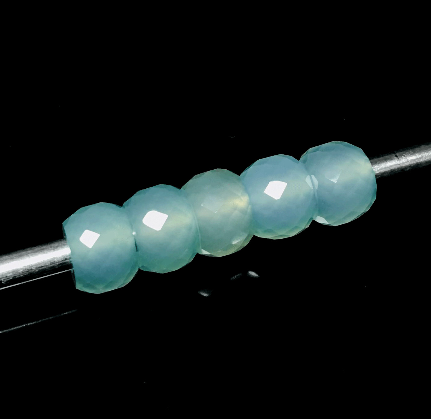 5 Pcs. Transparent Blue Chalcedony Gemstone 12x8mm Beads With 5mm Big Hole Beads