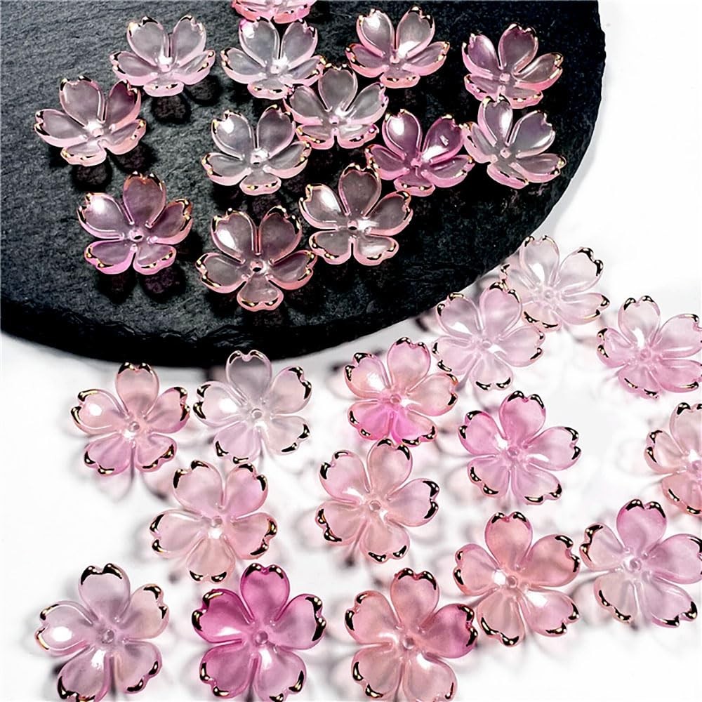 50Pcs Cherry Blossom Acrylic Flower Beads, Mini Floral Spacer Beads for Jewelry