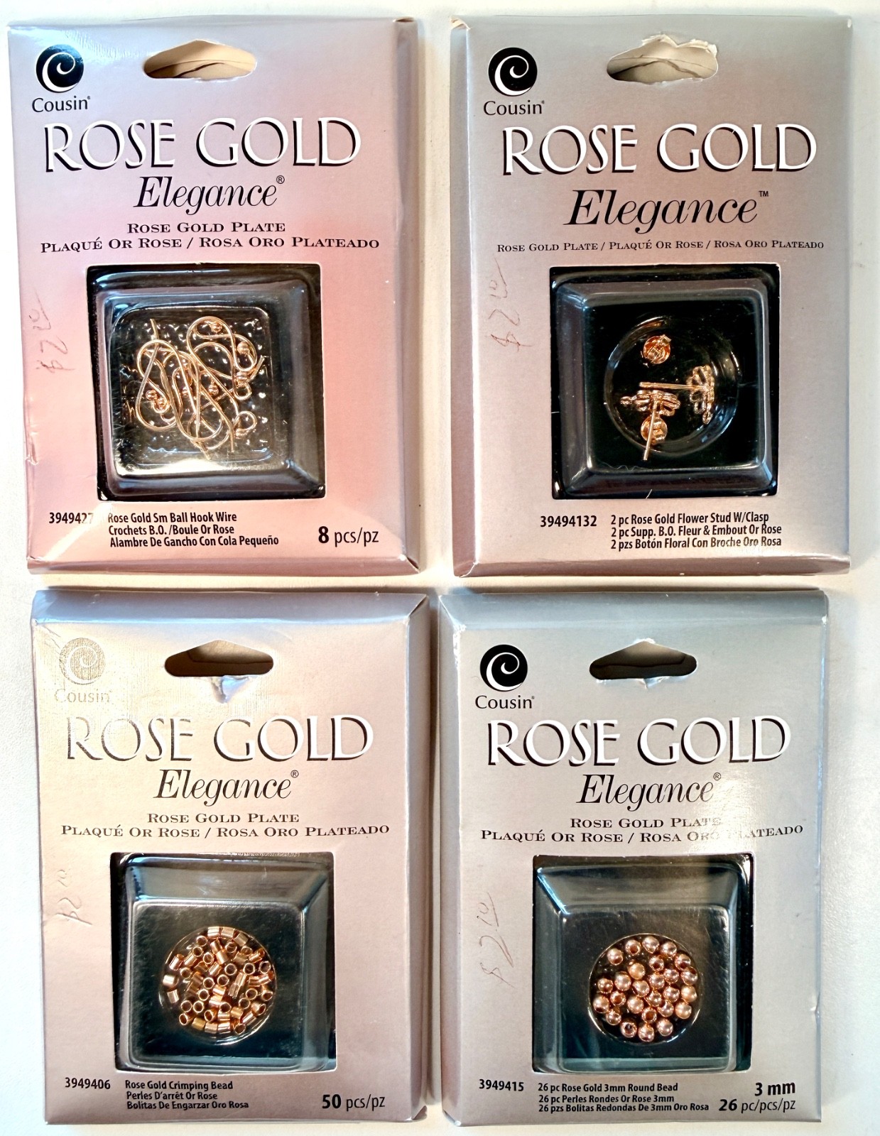 LOT – COUSIN ROSE GOLD ELEGANCE Jewelry Making Parts EAR HOOKS, STUDS, BEADS