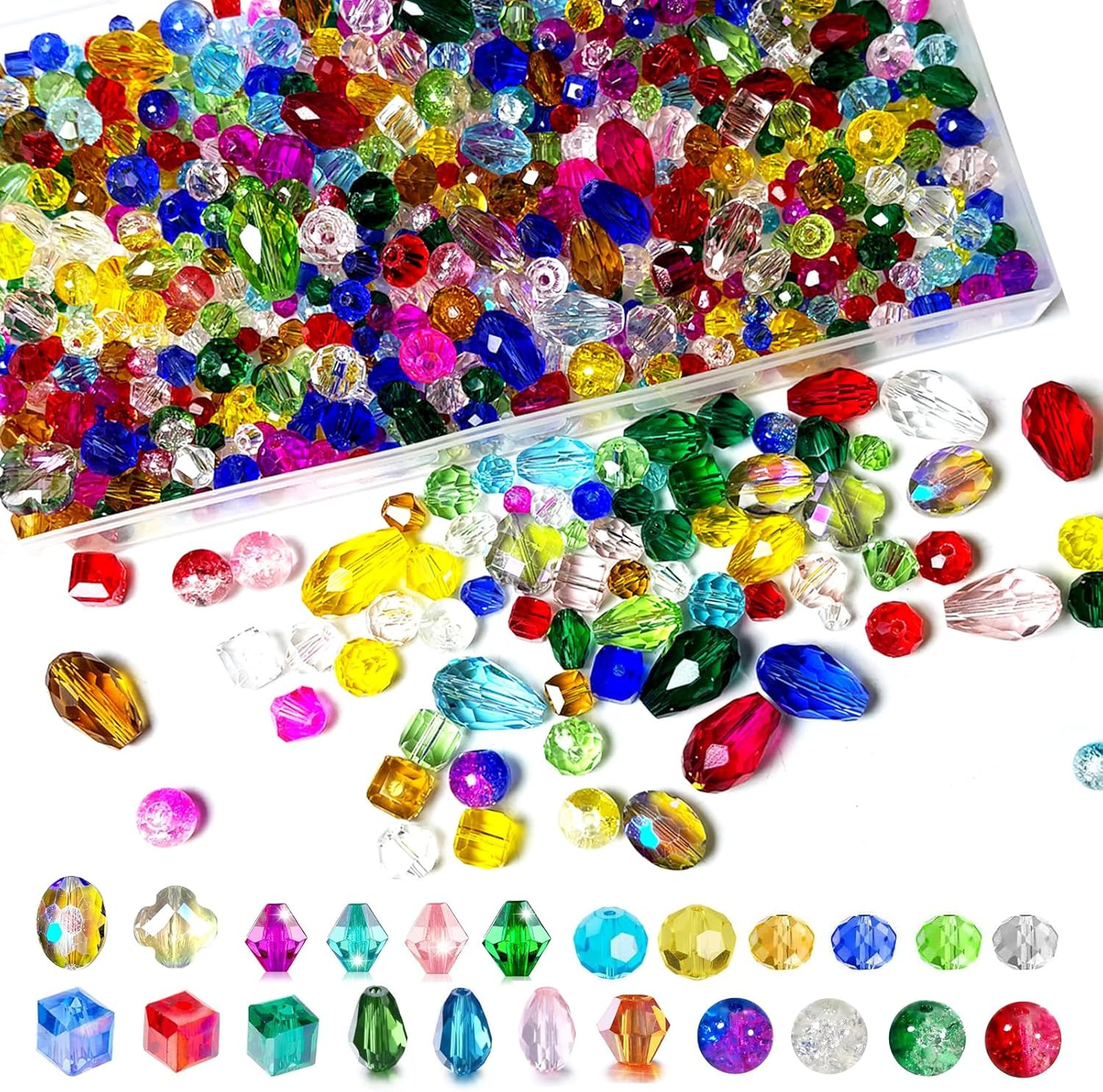 800Pcs Glass Beads for Jewelry Making – Colorful Rainbow Craft Crystal Beads, Lo