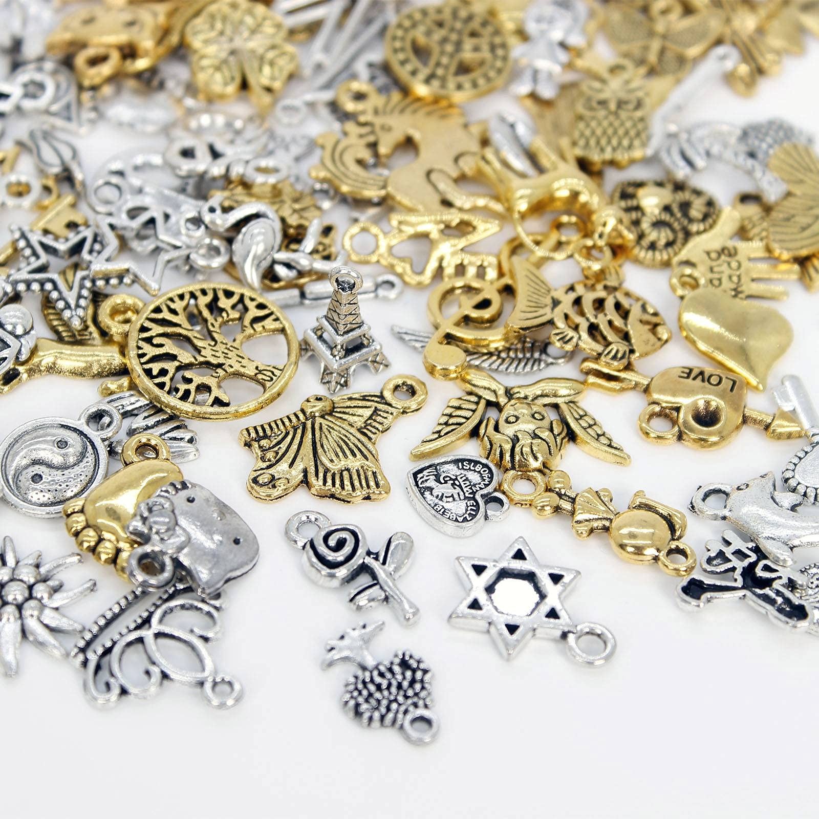200 Pack of Jewelry Charms Mixed Smooth Silver Metal Charms Pendants DIY Char…