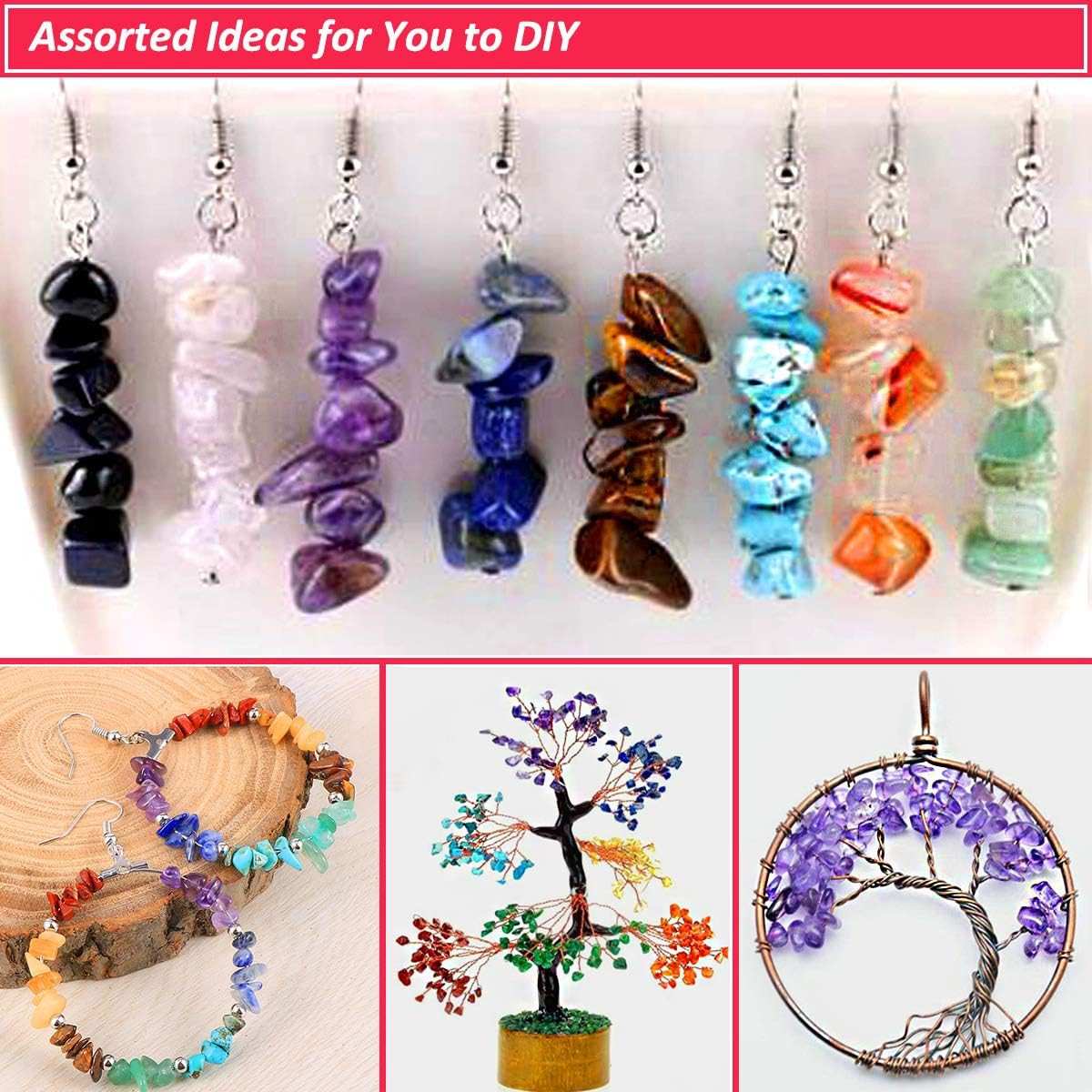 1200PCS Natural Chip Stone Beads, Irregular Gemstone Loose Beads in 20 Colors