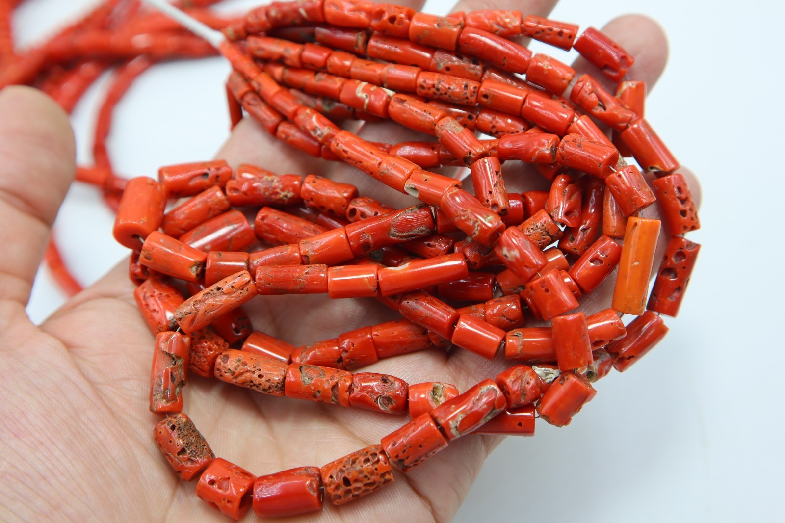 Italian Red Coral Smooth Beads Natural Coral Tube Gemstone Loose Jewelry Making