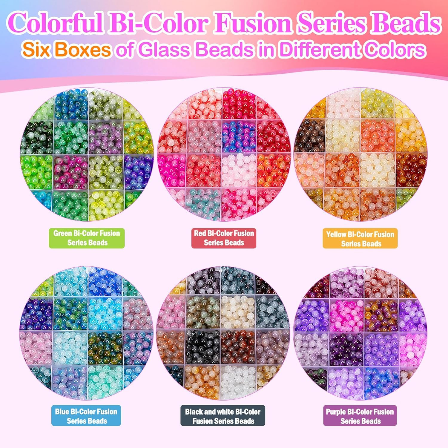 about 7200+ Pcs 6Mm Glass Beads Bracelet Making Kit, 144 Assorted Colorful Bi-Co