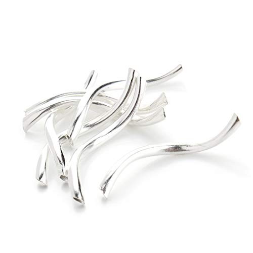Fodattm 100PCS Curved Brass Tube Beads 2 x 25 mm Smooth Spacer Glossy Silver