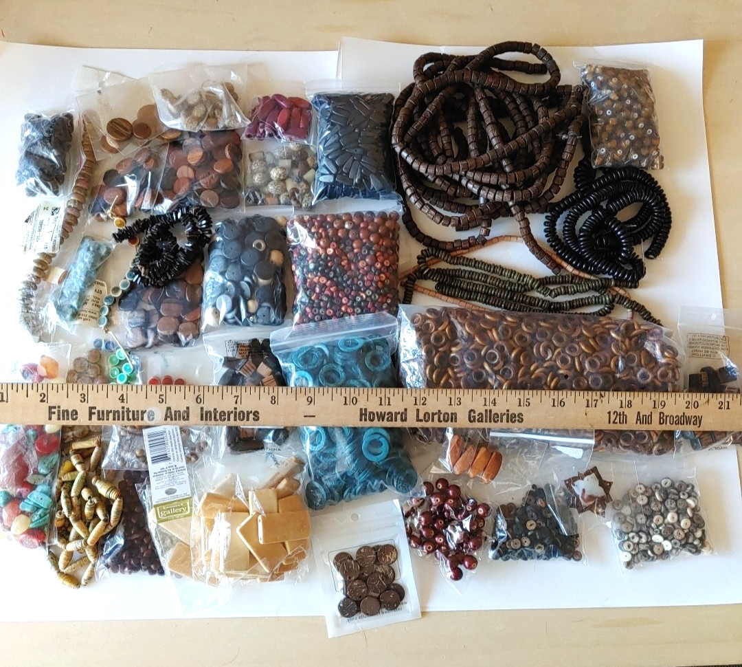 Large Lot Natural Beads Pendants Wood Bamboo Ceramic Nut Shell Glass Paper Stone