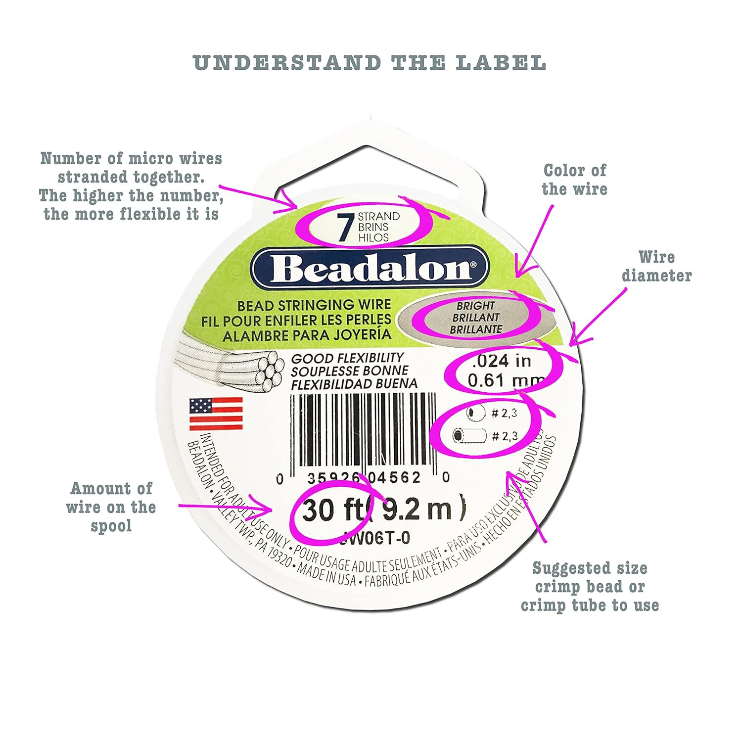 Beadalon 7-Strand Stainless Steel Beading Wire,Flexible & Durable Wire for Jewel