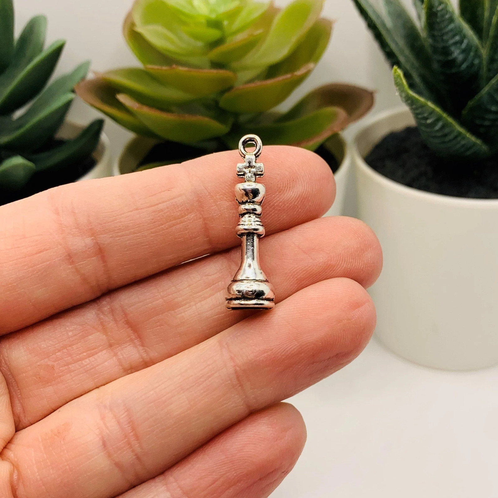 6 Piece Set – Silver Chess Set Piece 3D Charms – US Seller