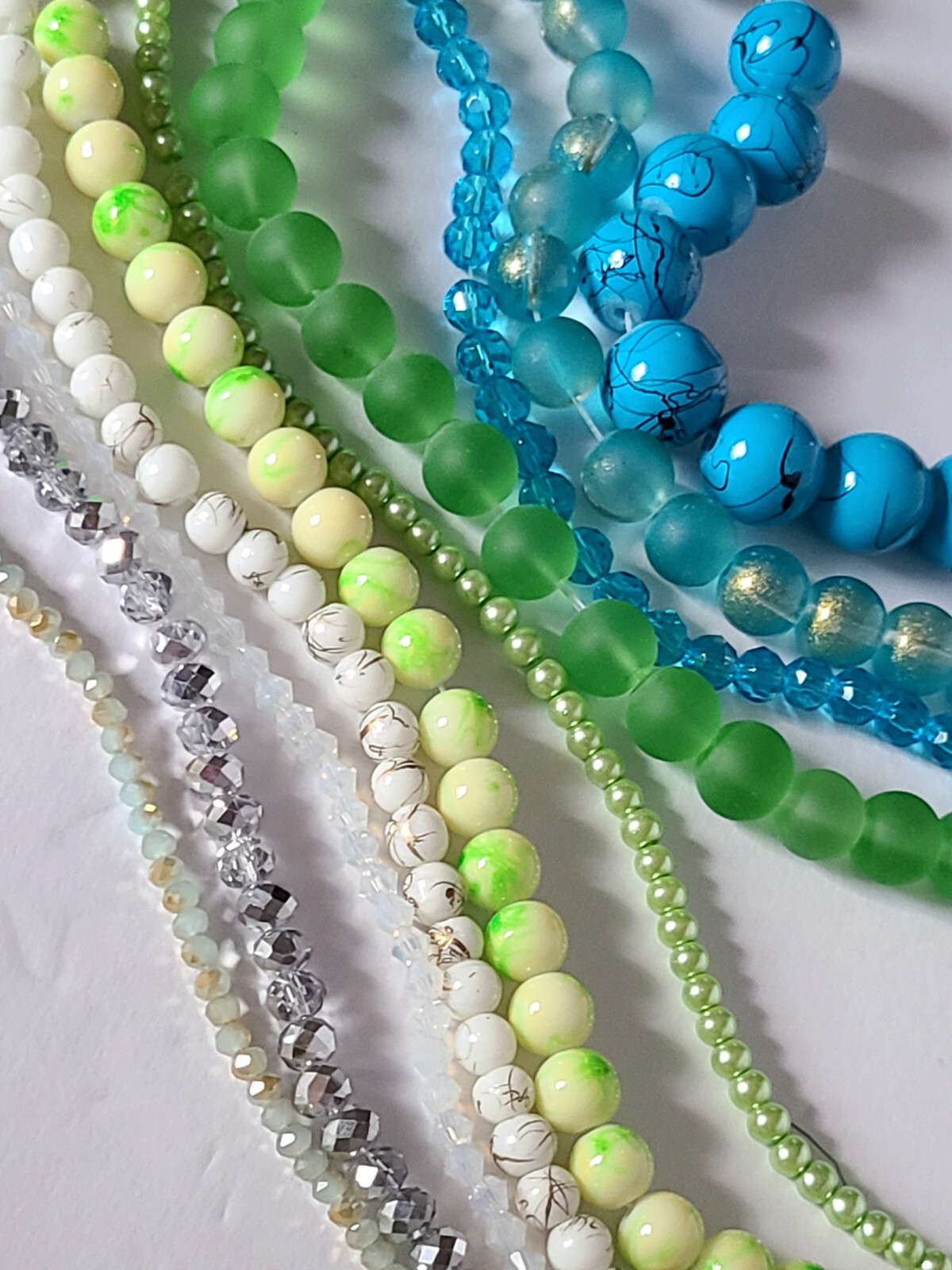 10 StrandS Glass Bead Soup Lot Jewelry Making Blue Green Fusion Assorted Mix DIY