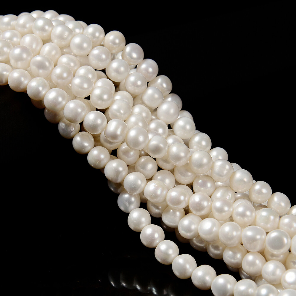 Natural White Fresh Water Pearl Round Beads Size 8-9mm 9-10mm 15.5” Strand