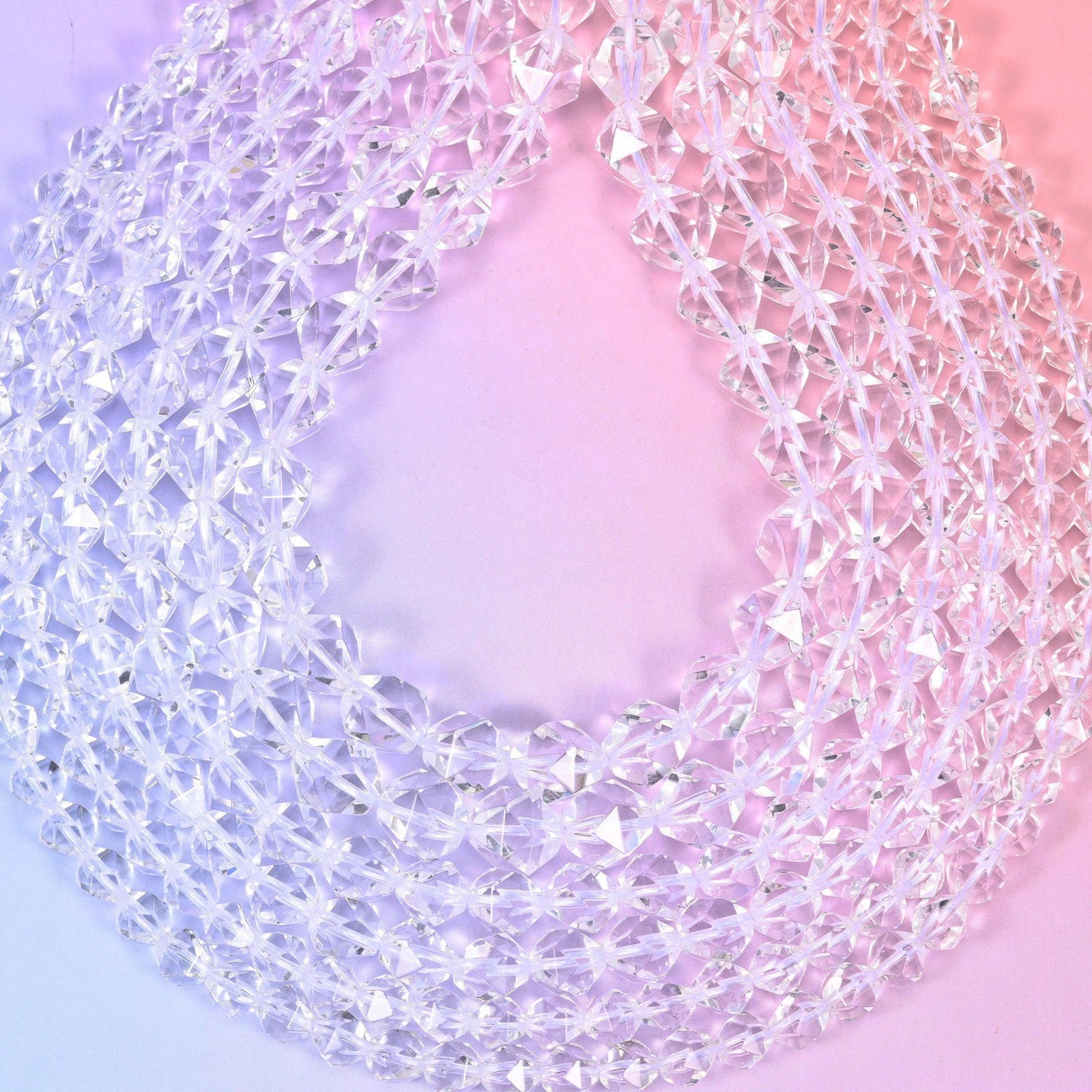 Clear Quartz Diamond Star Cut Beads 6mm 8mm 10mm Jewelry Making 15.5 Inch Strand