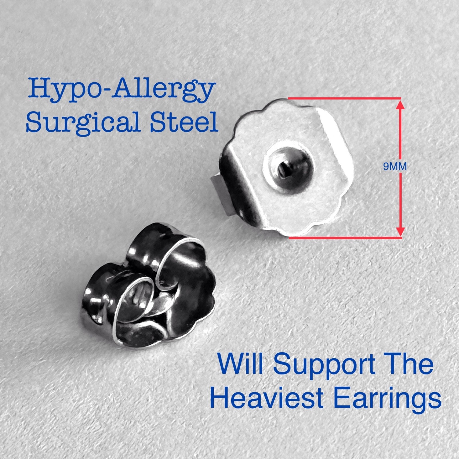 Extra-large Hypo-Allergy Surgical Stainless Steel or Gold Plated Earring Backs