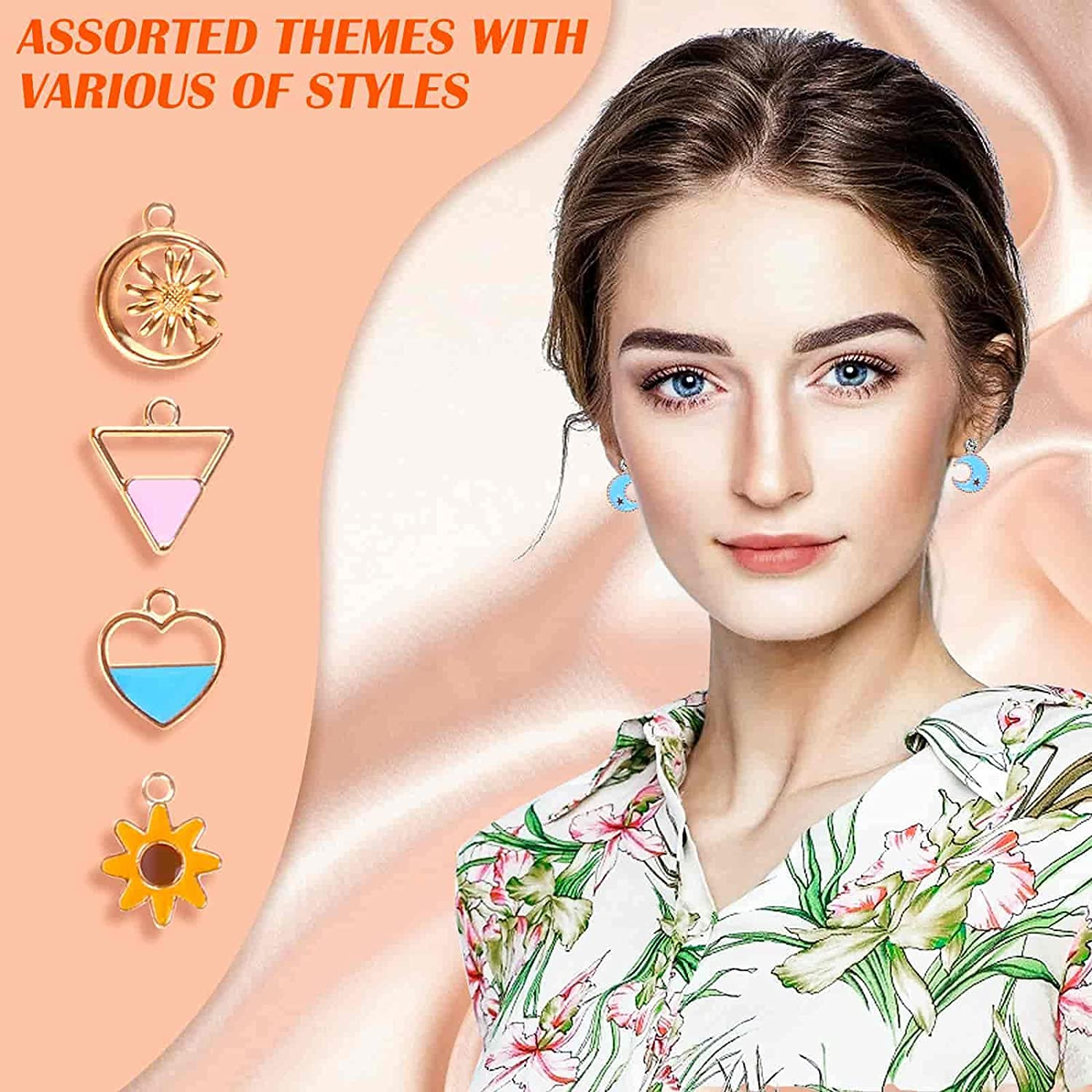300Pcs Charms for Jewelry Making, Wholesale Bulk Assorted Gold-Plated Enamel Ear