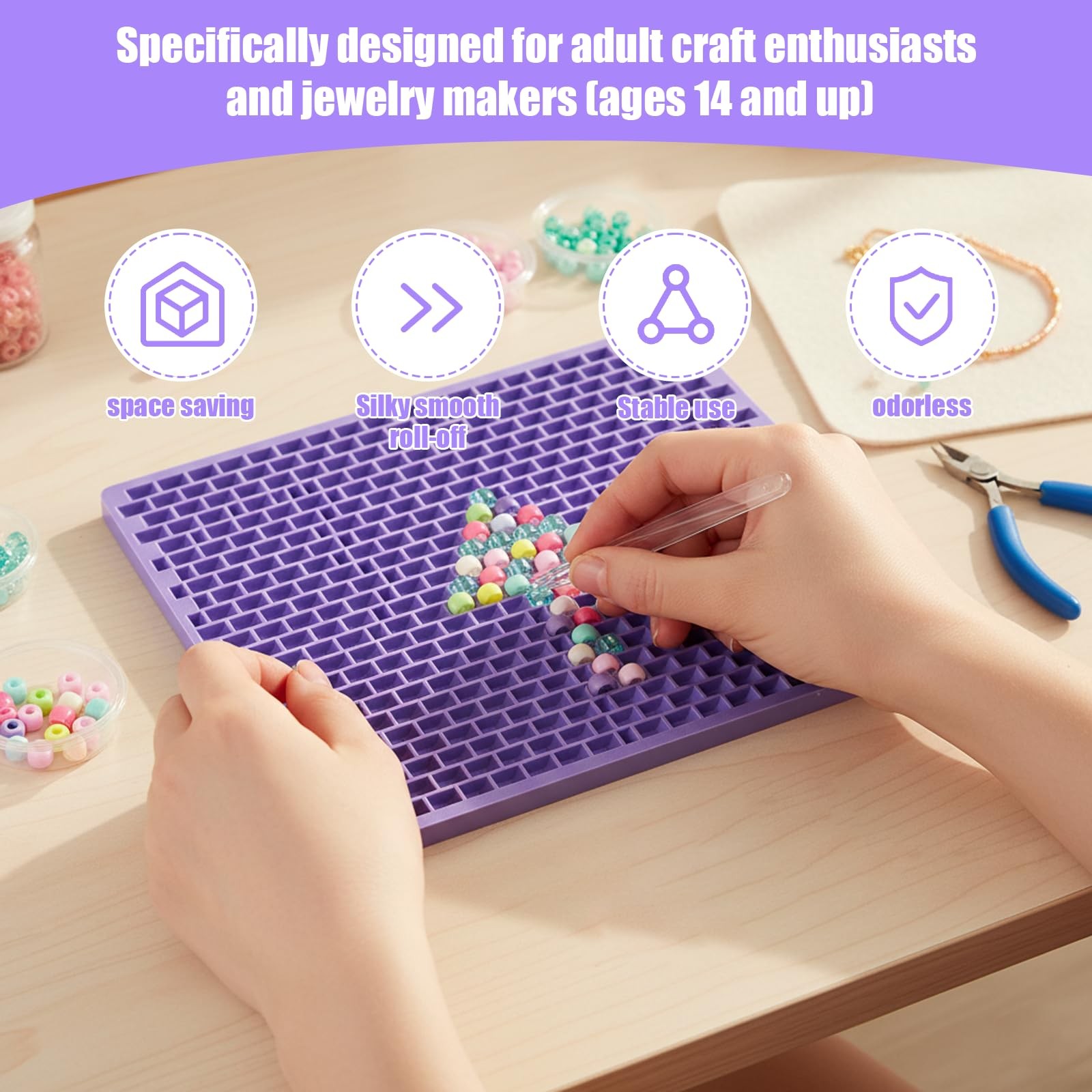 Pony Bead Board for 6x9mm Beads – Large Capacity Grid Bead Tray with Easy-Acc…
