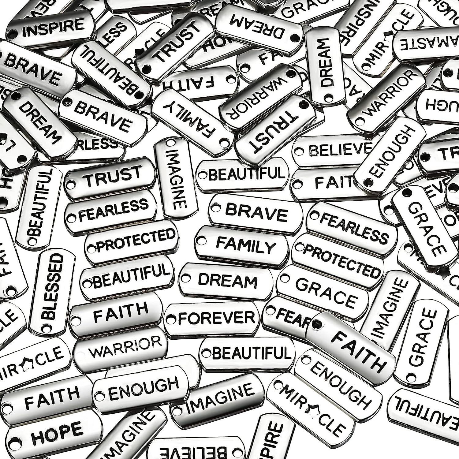 Word Charms Inspirational Jewelry Making Antiqued Silver Jewelry Tags 5pcs