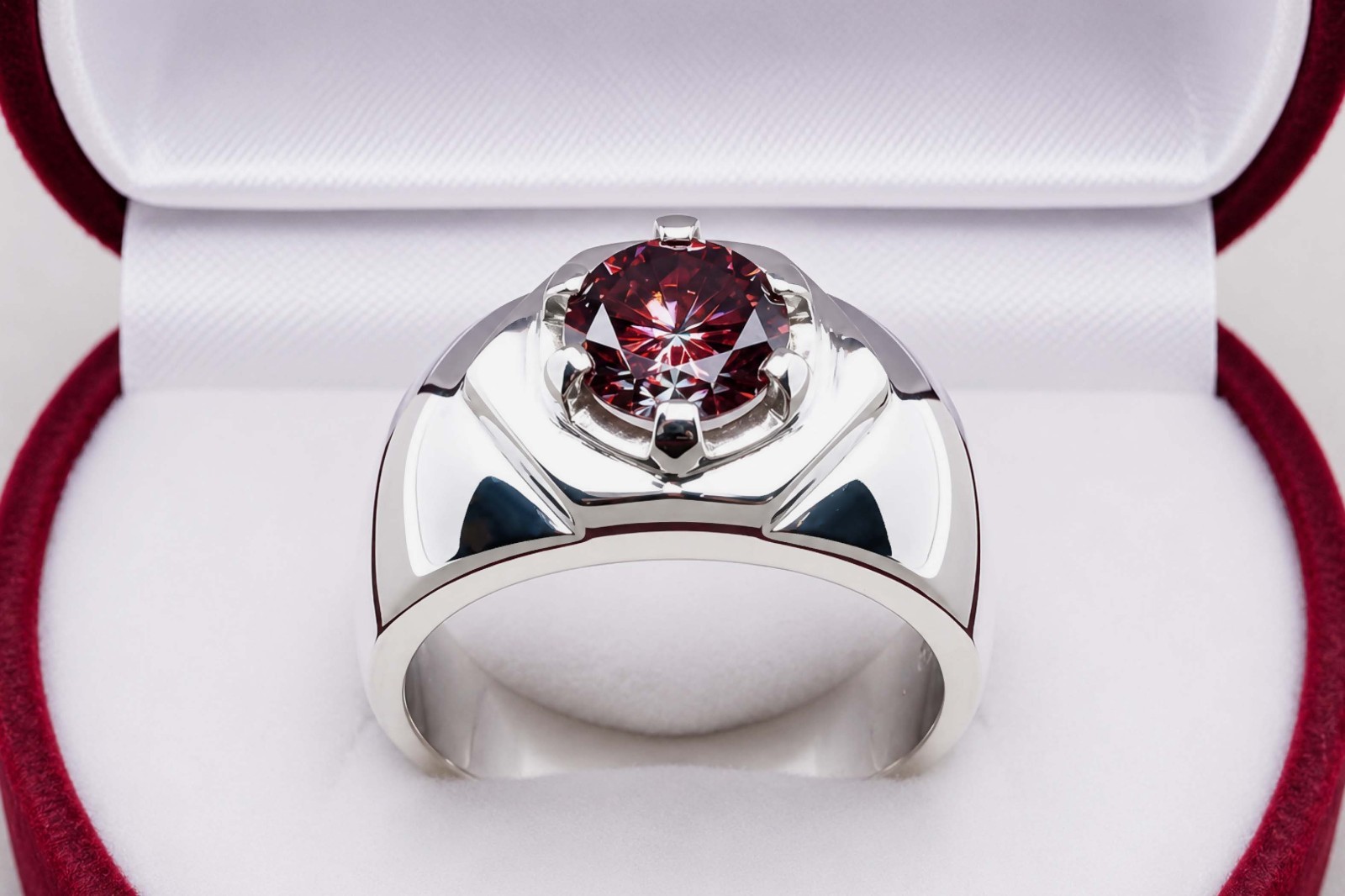 2 Carat Diamond Cut Red Fire Moissanite Sterling Silver 925 Handmade Star Ring