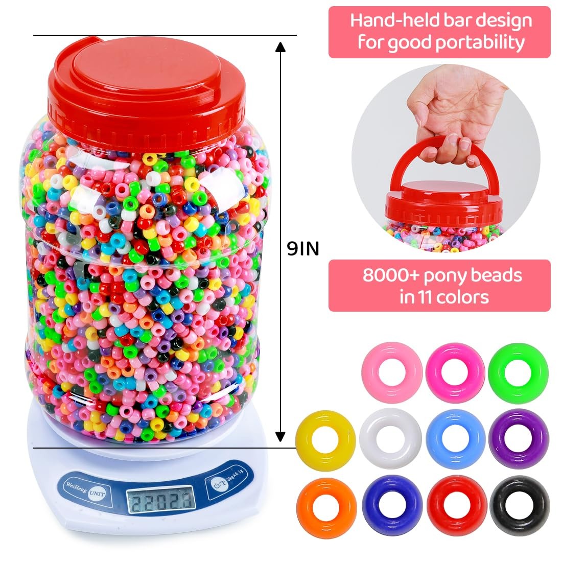 Eppingwin 8000+pcs Large 6x9mm Multi-Color Pony Beads Bucket for Crafts Kandi