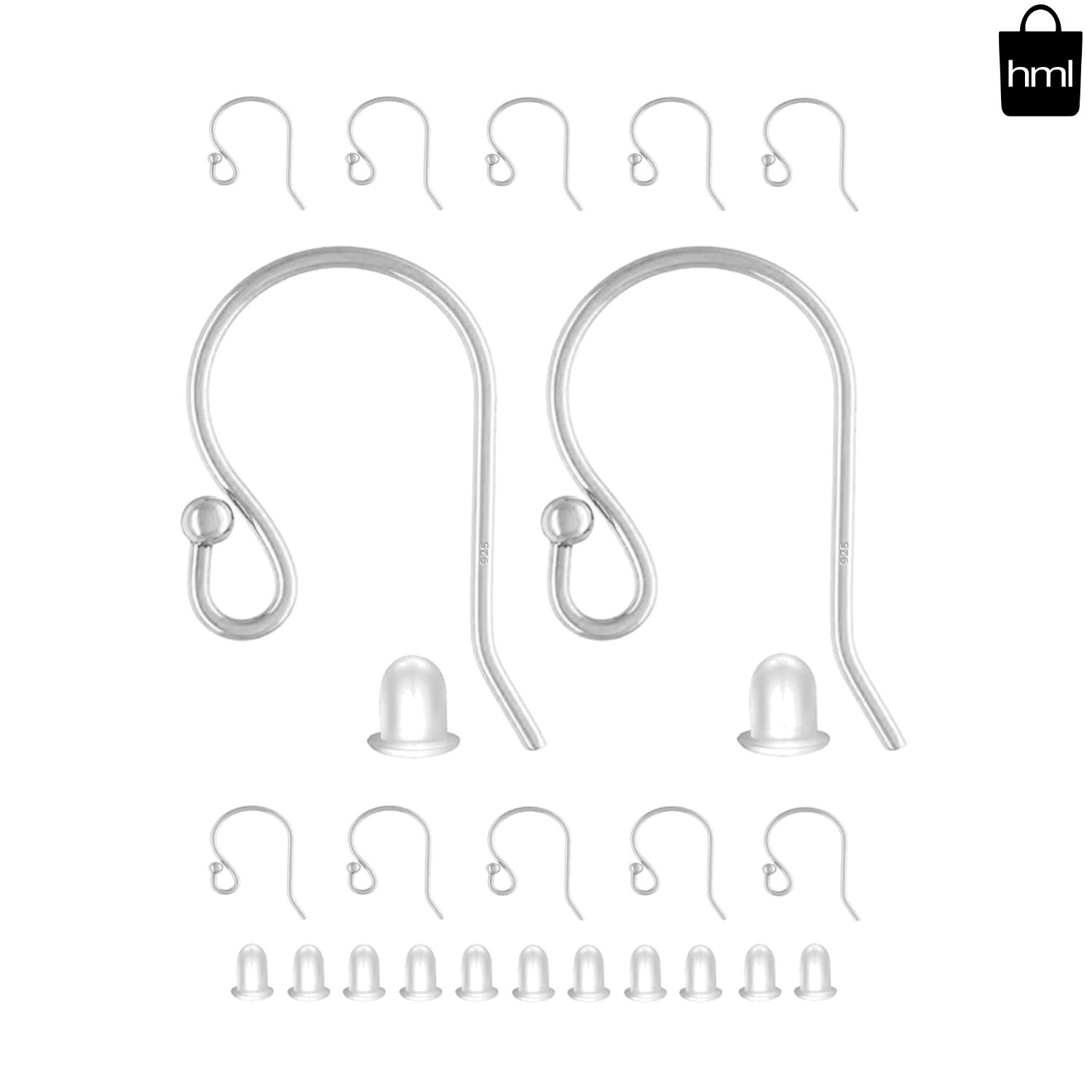 Earring Hooks Silver Sterling Silver Ear Wire for Jewelry Making 24pcs