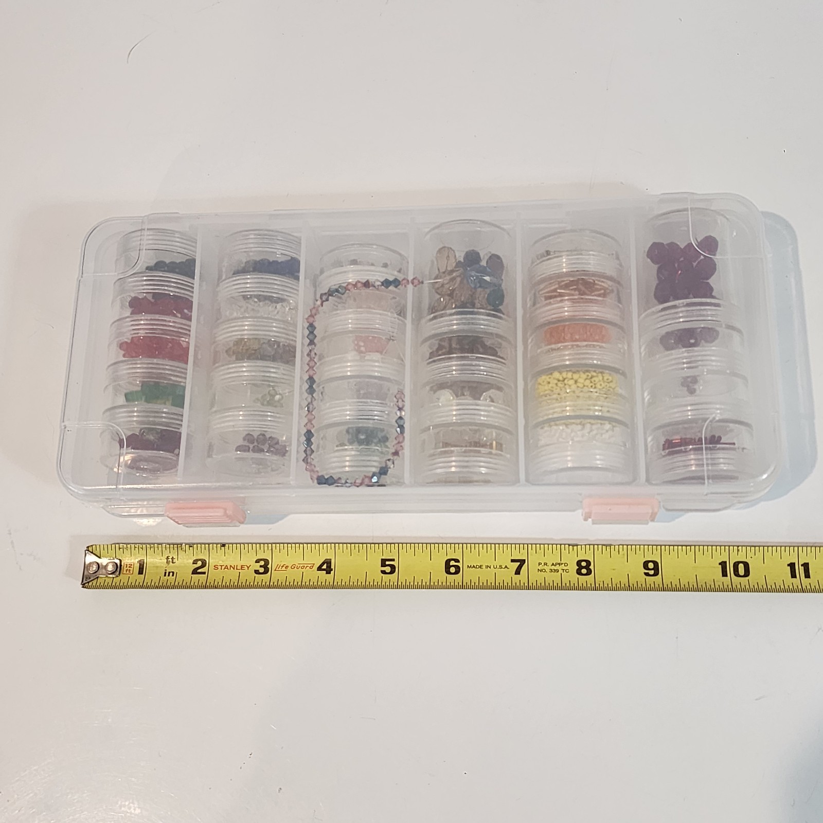 Bead Starter Set Clear Plastic Case w/ Multi Colored Sized Beads 10-3/4 x 5