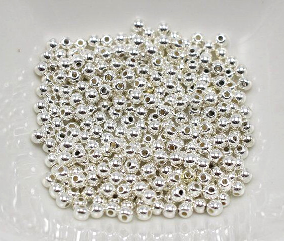 2000 Bright Silver Metallic Acrylic Smooth Round Beads 3mm Spacer Beads
