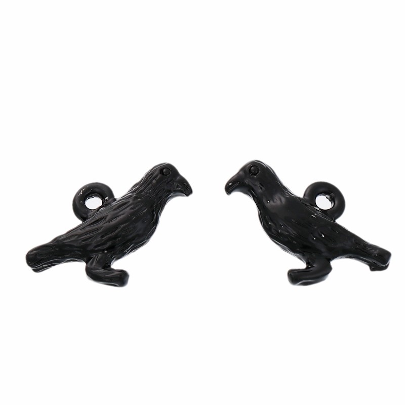 Black Raven Charms 16mm Wholesale Enamel Crow Pendants C7669 – 2, 5 Or 10PCs
