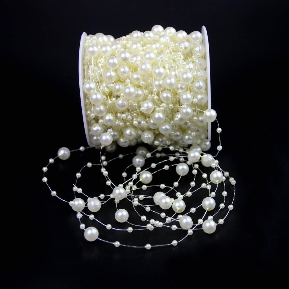 100 Feet Fishing Line Artificial Pearls String Beads Chain Garland Flowers Weddi