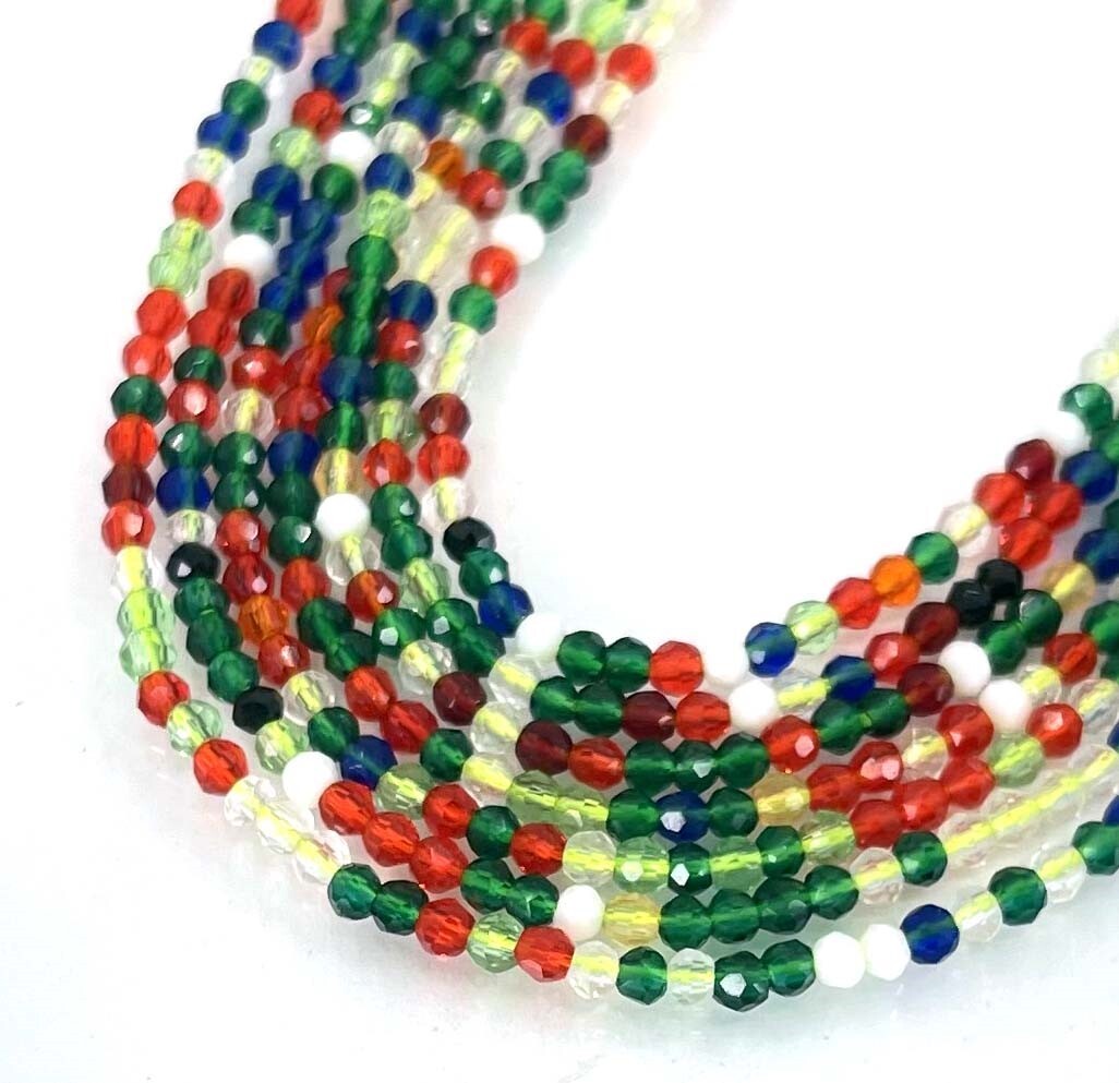 2mm Tiny Firepolish Glass Faceted Round Beads Christmas Multiple Color 15″