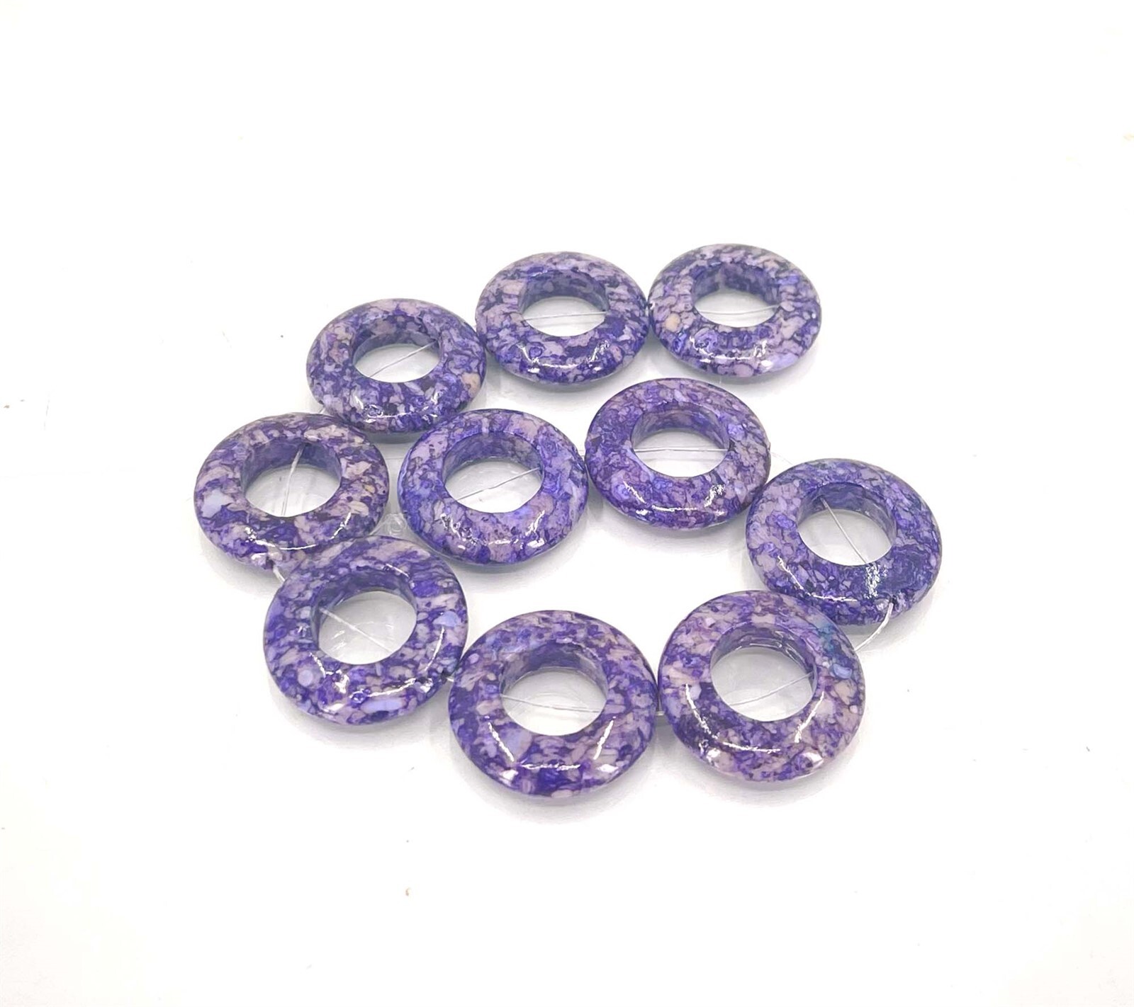 10 Rain Flower Stone Purple Frame Donut Coin Round Beads 20mm