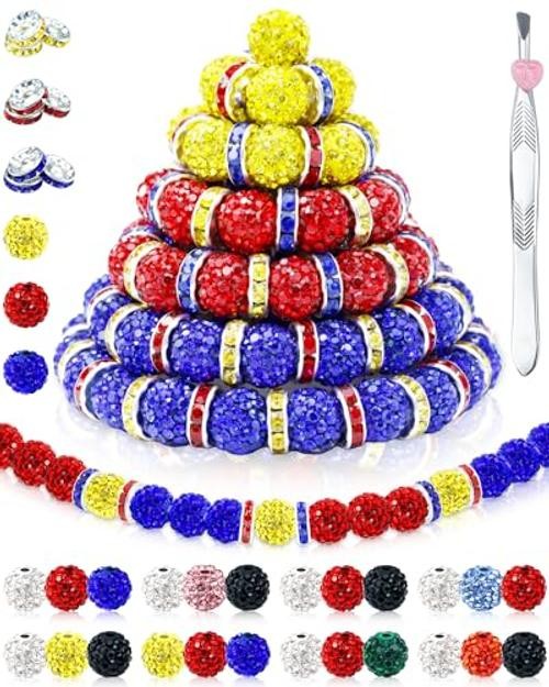 180PCS 10mm Rhinestone Beads for Jewelry Making | Baseball Red, Yellow, Blue