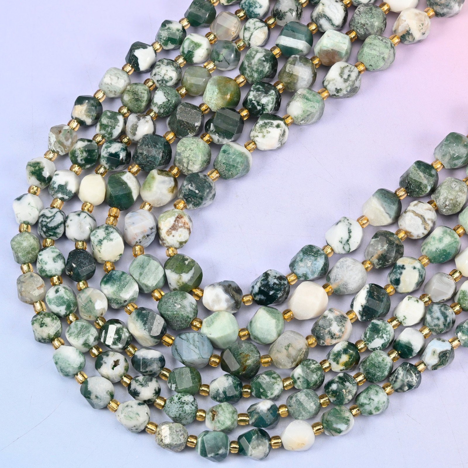 Tree Agate Faceted Spiral Twist Beads: Size 8mm 10mm, Jewelry Making