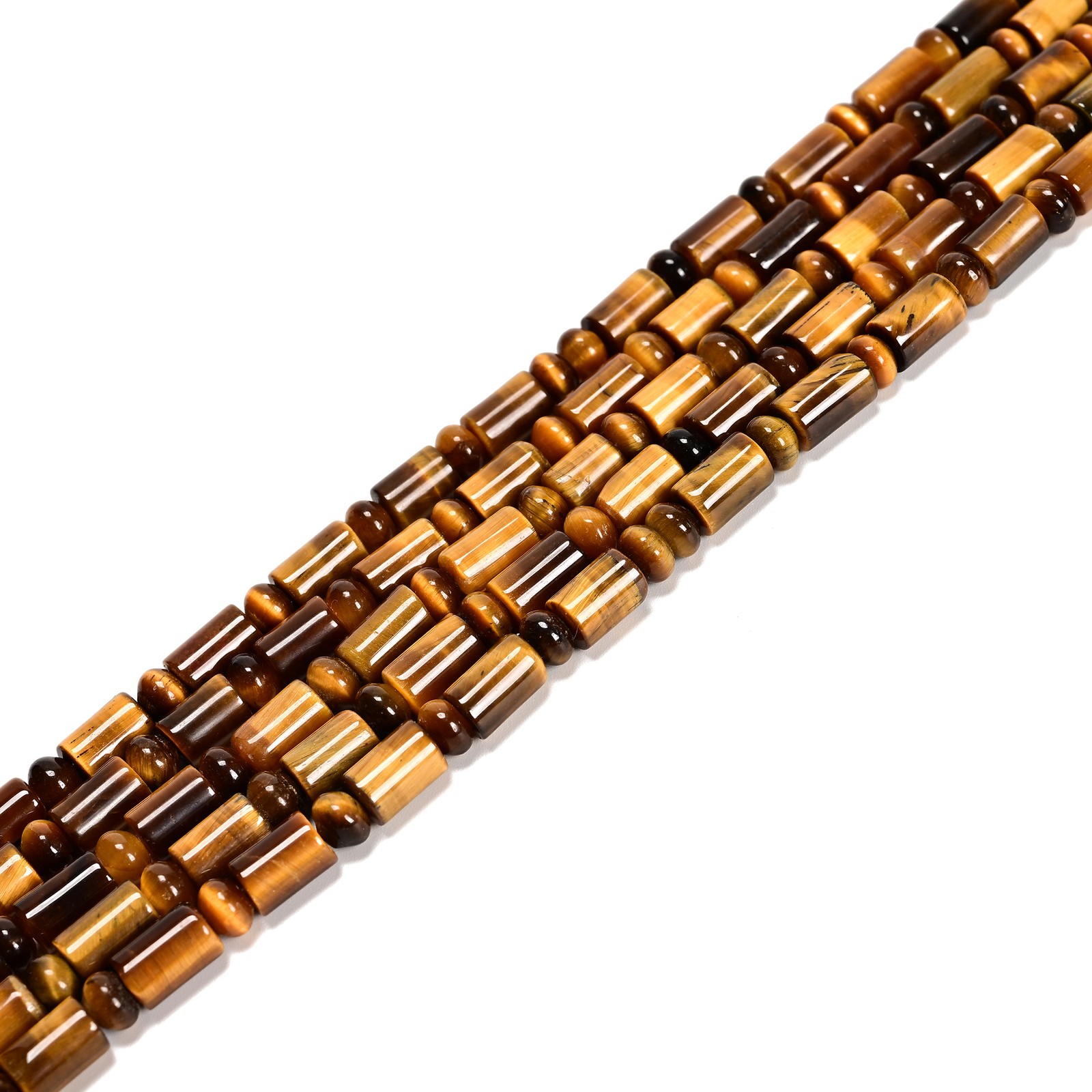 Natural Yellow Tiger Eye Cylinder Tube with Rondelle Beads Size 6x9mm 15.5” Std