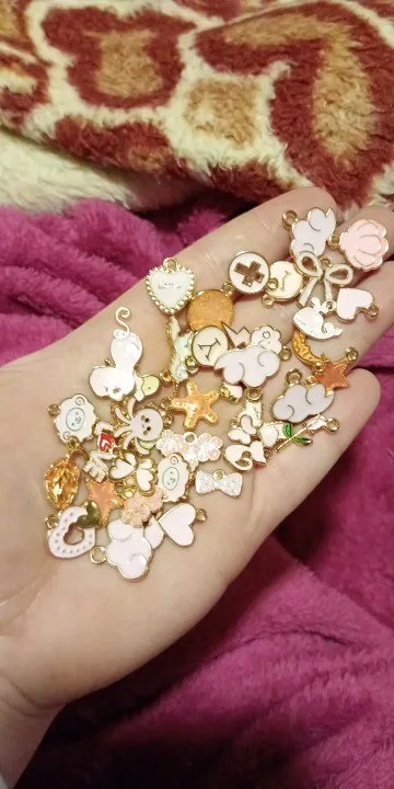 50PCS Girl Pink Drip Oil Charms Mixed Animal Heart Flower Moon DIY Jewelry