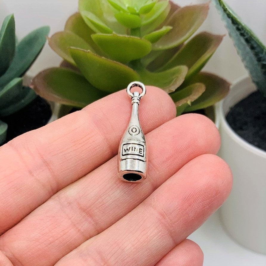 Silver Wine Bottle 3D Charms, 28x8mm – US Seller