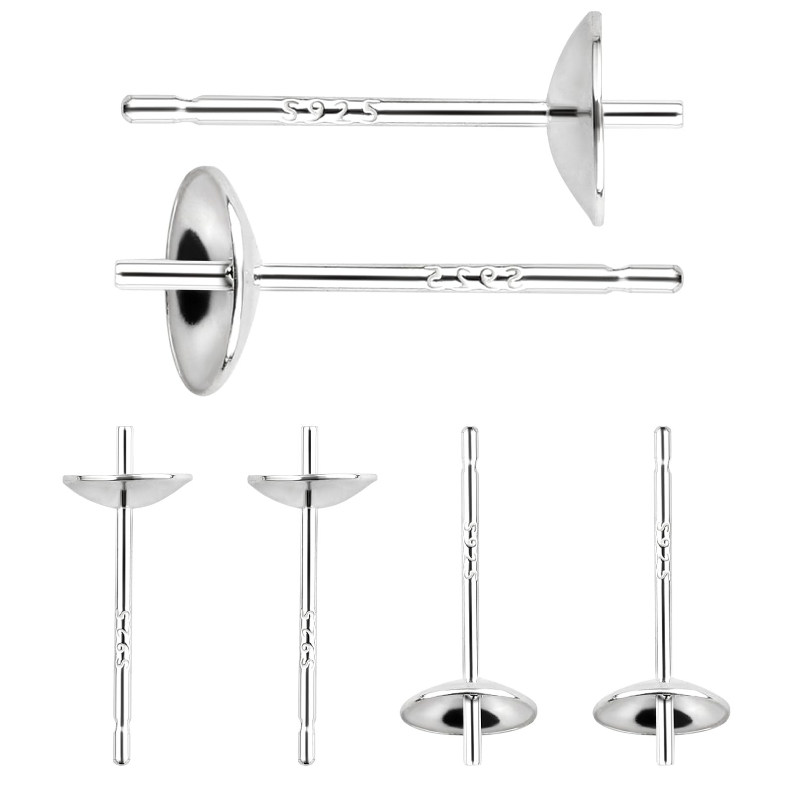 3 Pairs Hypoallergenic 925 Sterling Silver Earrings Posts Pearl Cup Pad Blank…