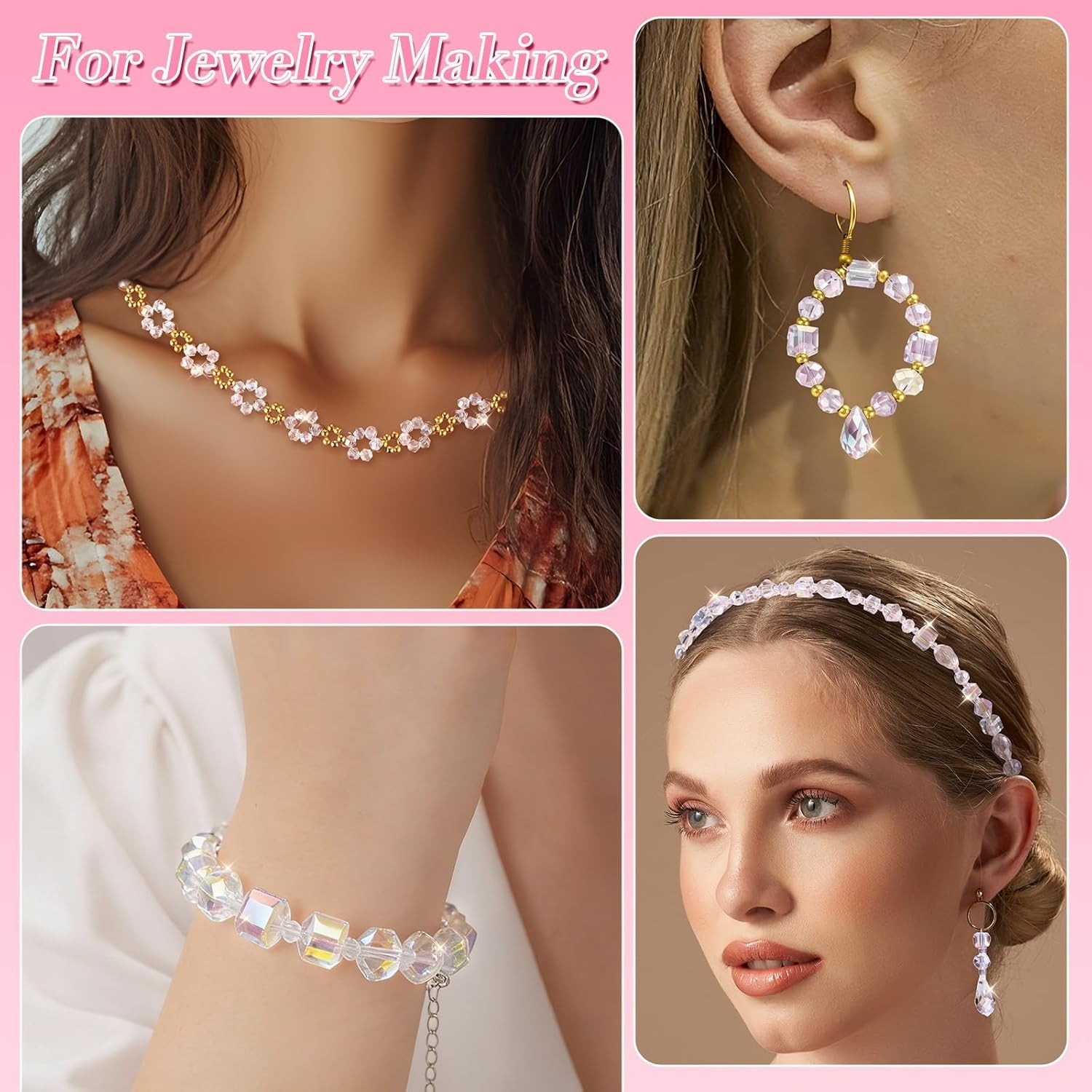 2000+ Pcs Crystal Glass Beads for Jewelry Making, 24 Styles 3-15Mm Assorted Face