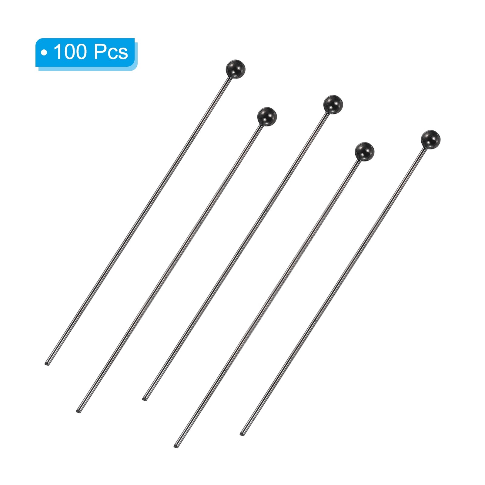 100Pcs Matte Black Ball Head Pins 40mm Wire Head Pins Brass 24 Gauge