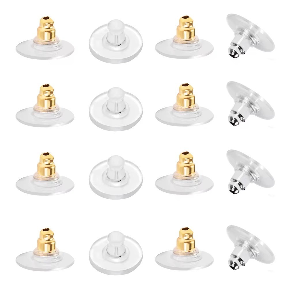 10 Bullet Clutch Earring Backs Ear Pads Clear Findings 12mm Safety Stoppers Gold