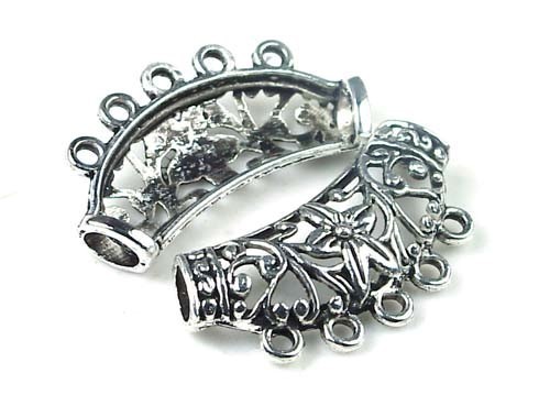 2 Pewter Flower Filigree Pendant Connector for Jewelry Making necklace 5 – hole