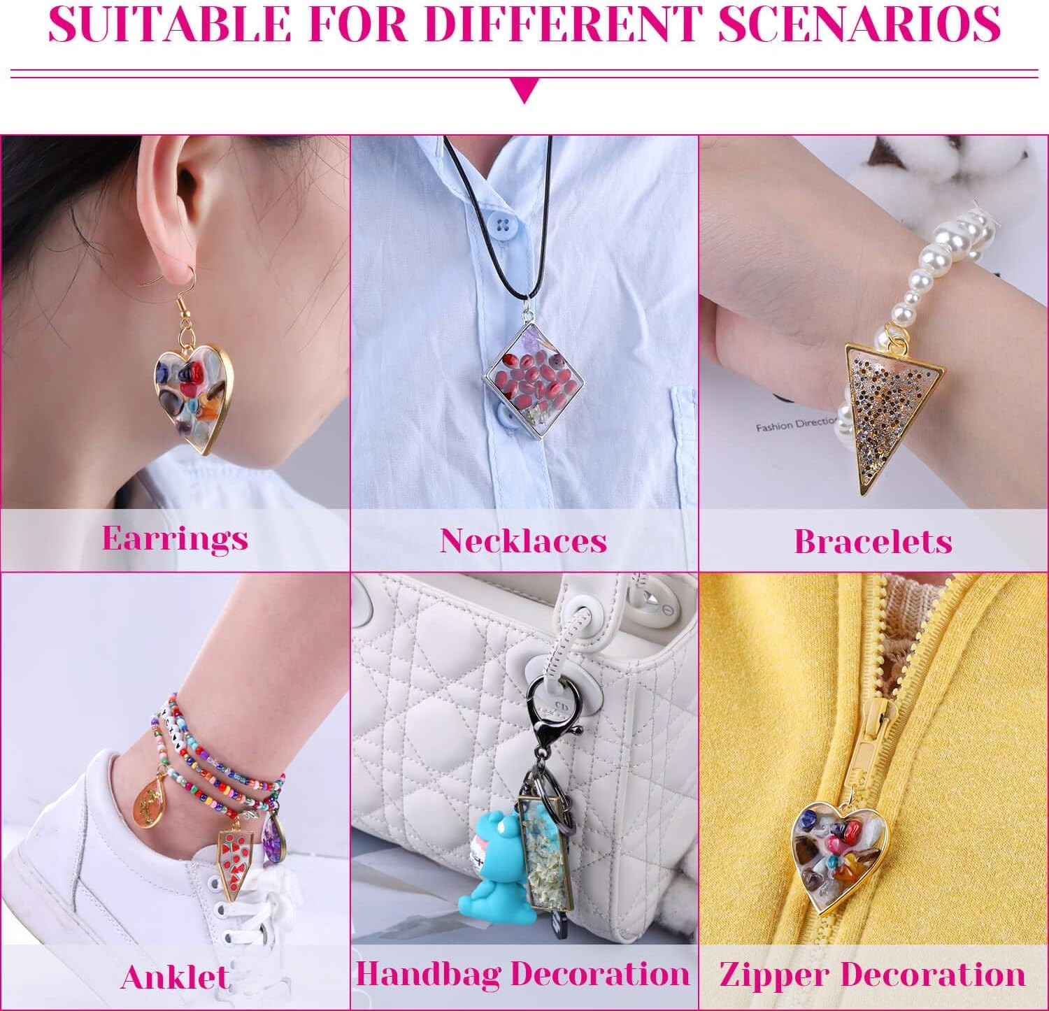 60Pcs Hollow Frame Pendants – Resin Craft Bezels Jewelry Molds for Necklaces