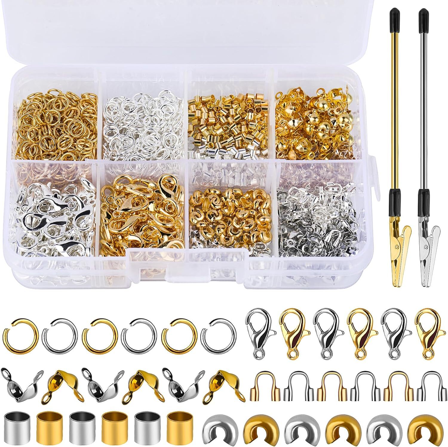 1320 PCS Crimp Beads for Jewelry Making, 2 Bracelet Jewelry Helpers Tools, Crimp