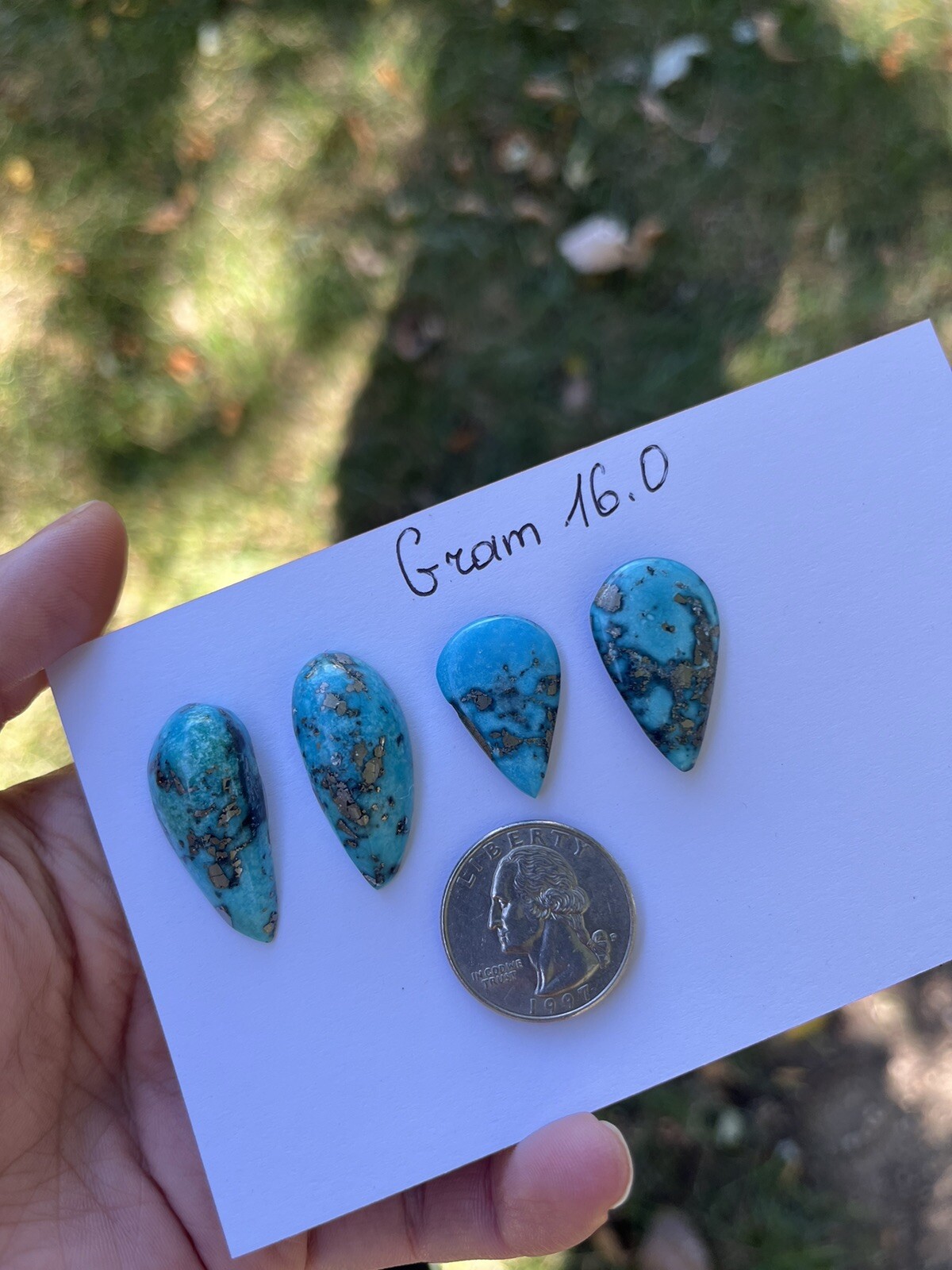4 pcs. Turquoise cabs with Pyrite, Beautiful natural color 16.0 grams