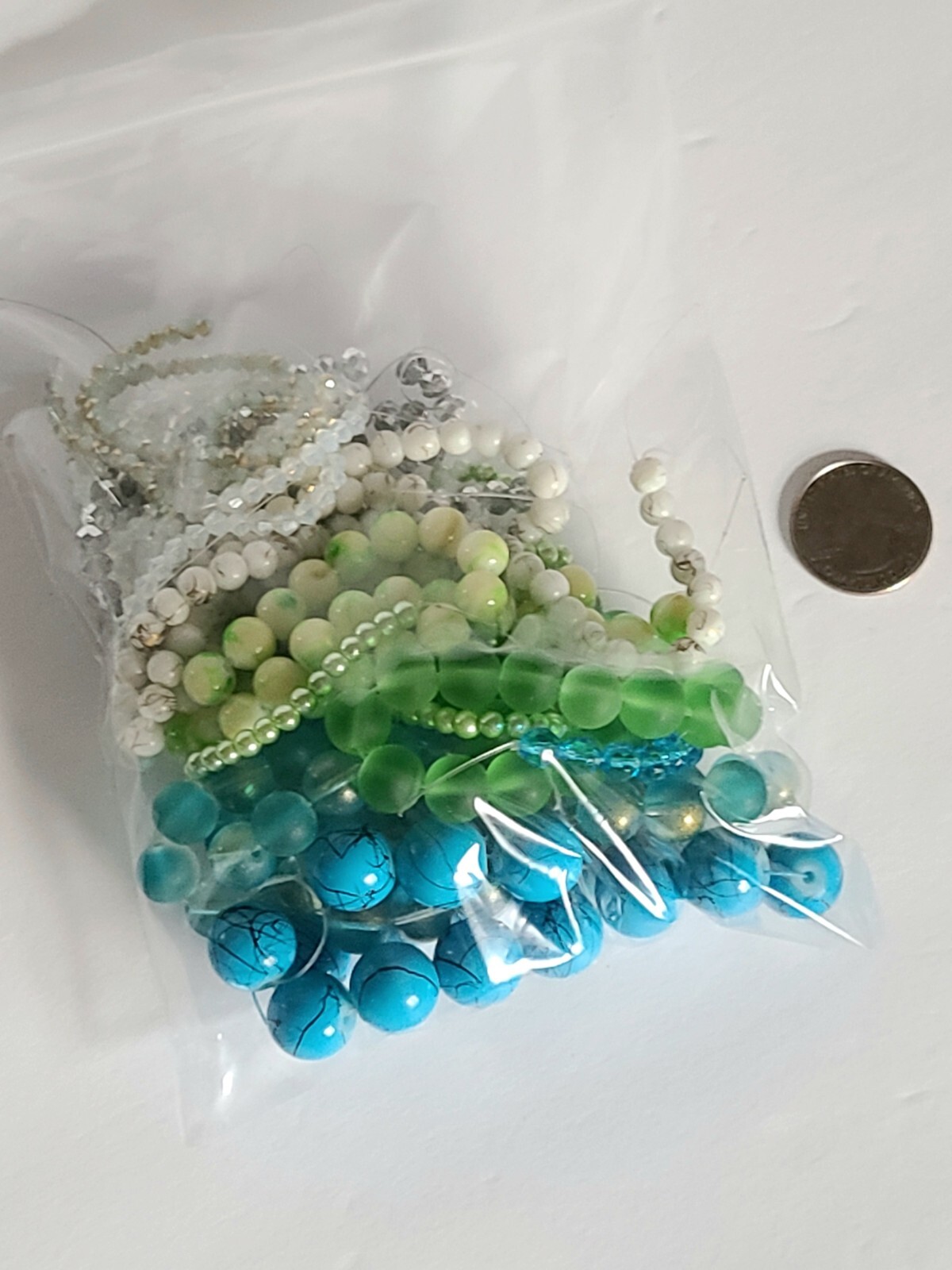 10 StrandS Glass Bead Soup Lot Jewelry Making Blue Green Fusion Assorted Mix DIY