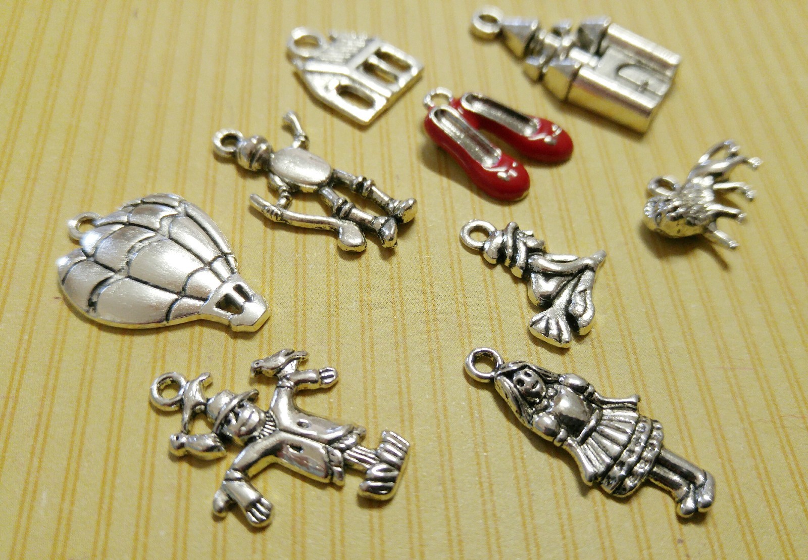 9 Wizard of Oz Charms Set Antiqued Silver Assorted Lot Themed Pendants