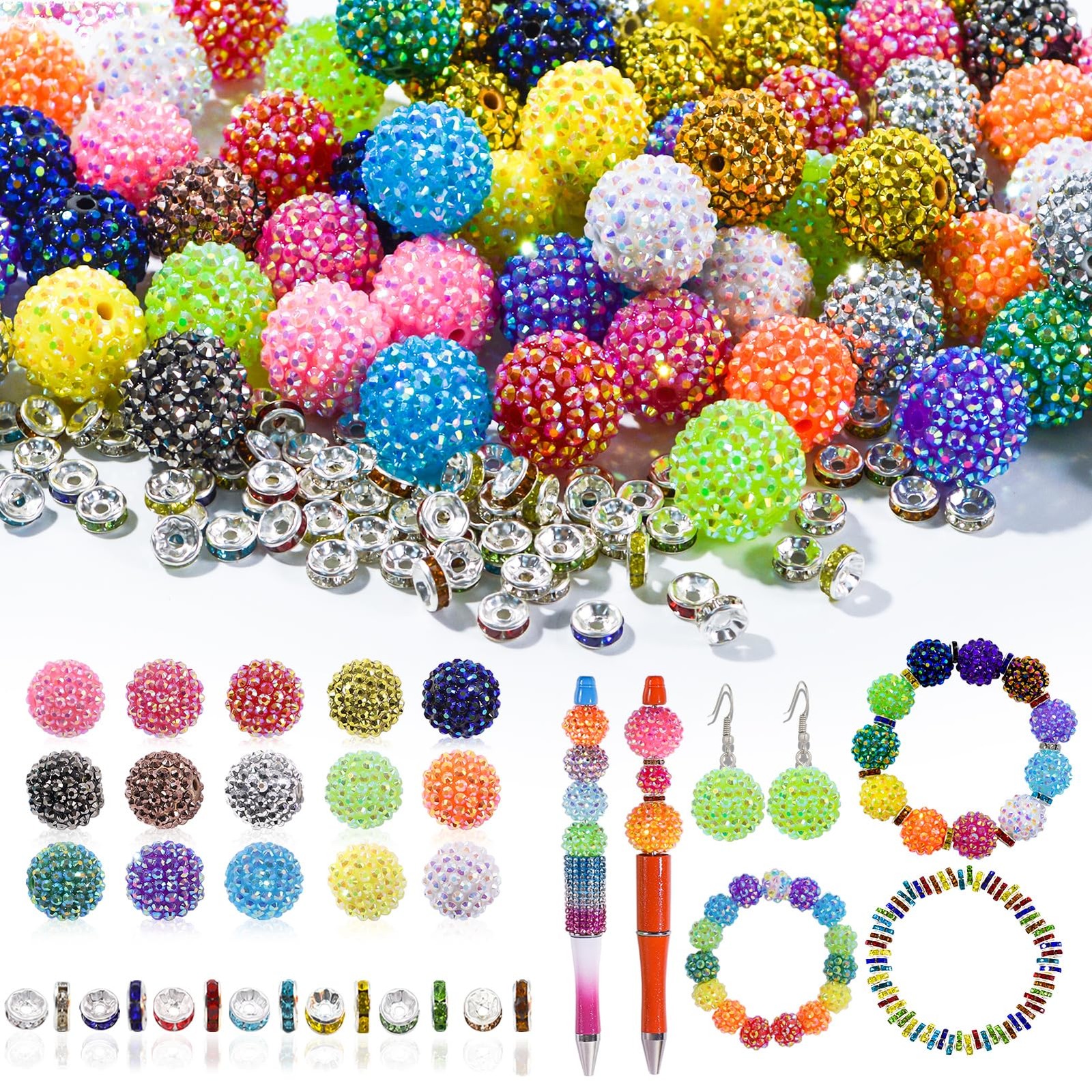20mm Acrylic Rhinestone & Spacer Beads for Beadable Pens 20pcs + 220pcs