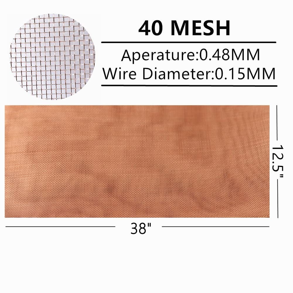 Commercial Grade 40 Mesh Copper Wire Screen – 12.5″ x 38″ for Crafts & Gardening