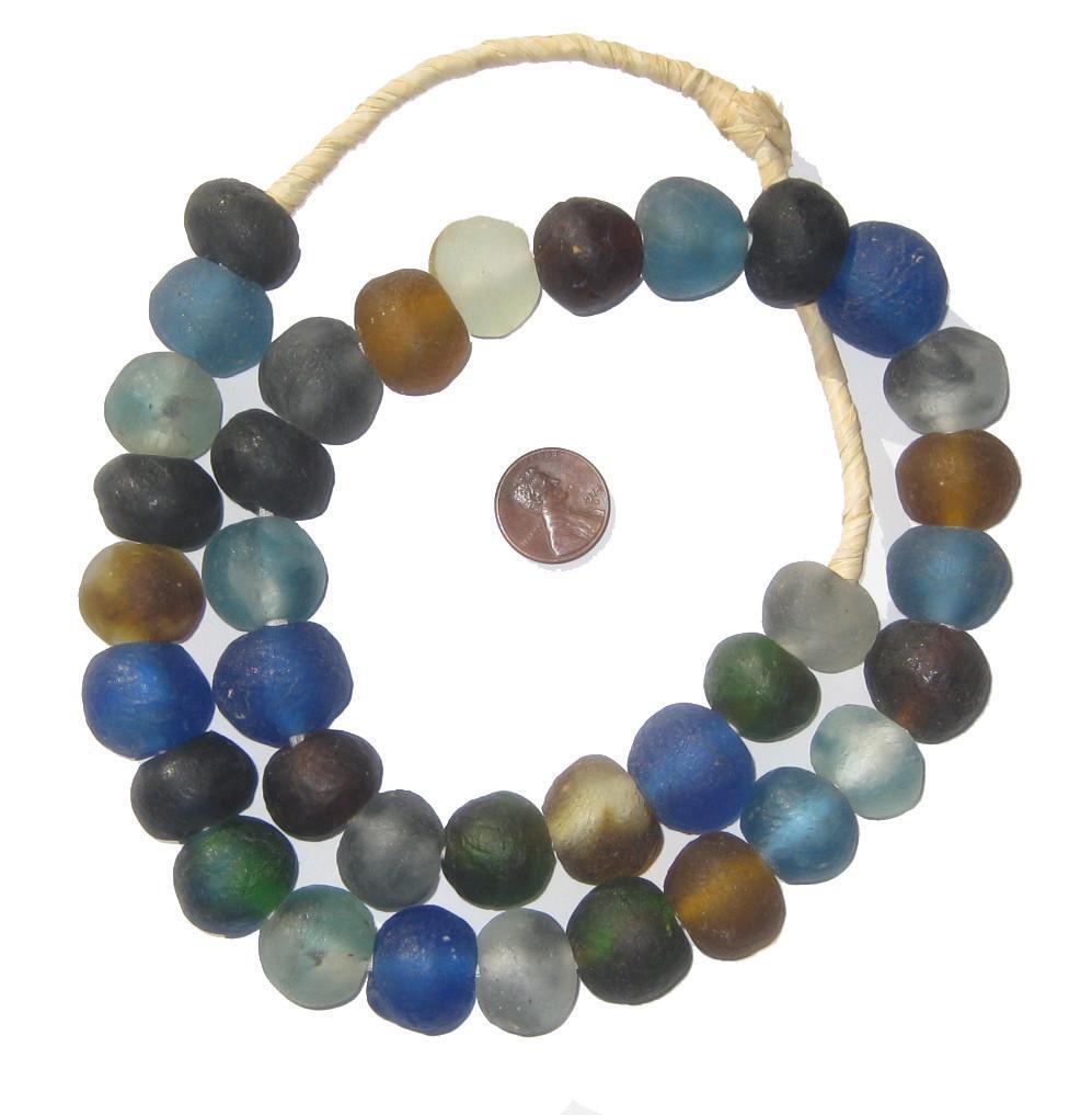 Multicolor Recycled Glass Beads 18mm Ghana African Sea Glass Round Large Hole