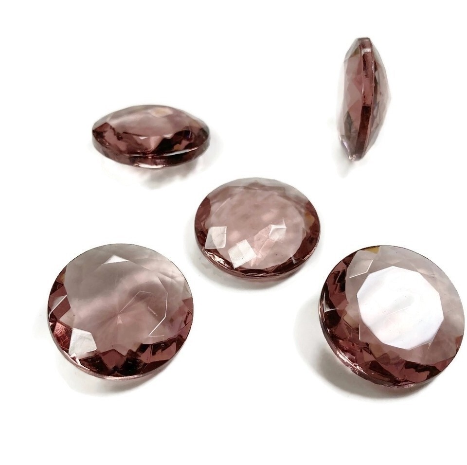 5 PIECES VINTAGE GLASS AMETHYST 25mm. ROUND RHINESTONE UNFOILED GEM JEWELS Z651