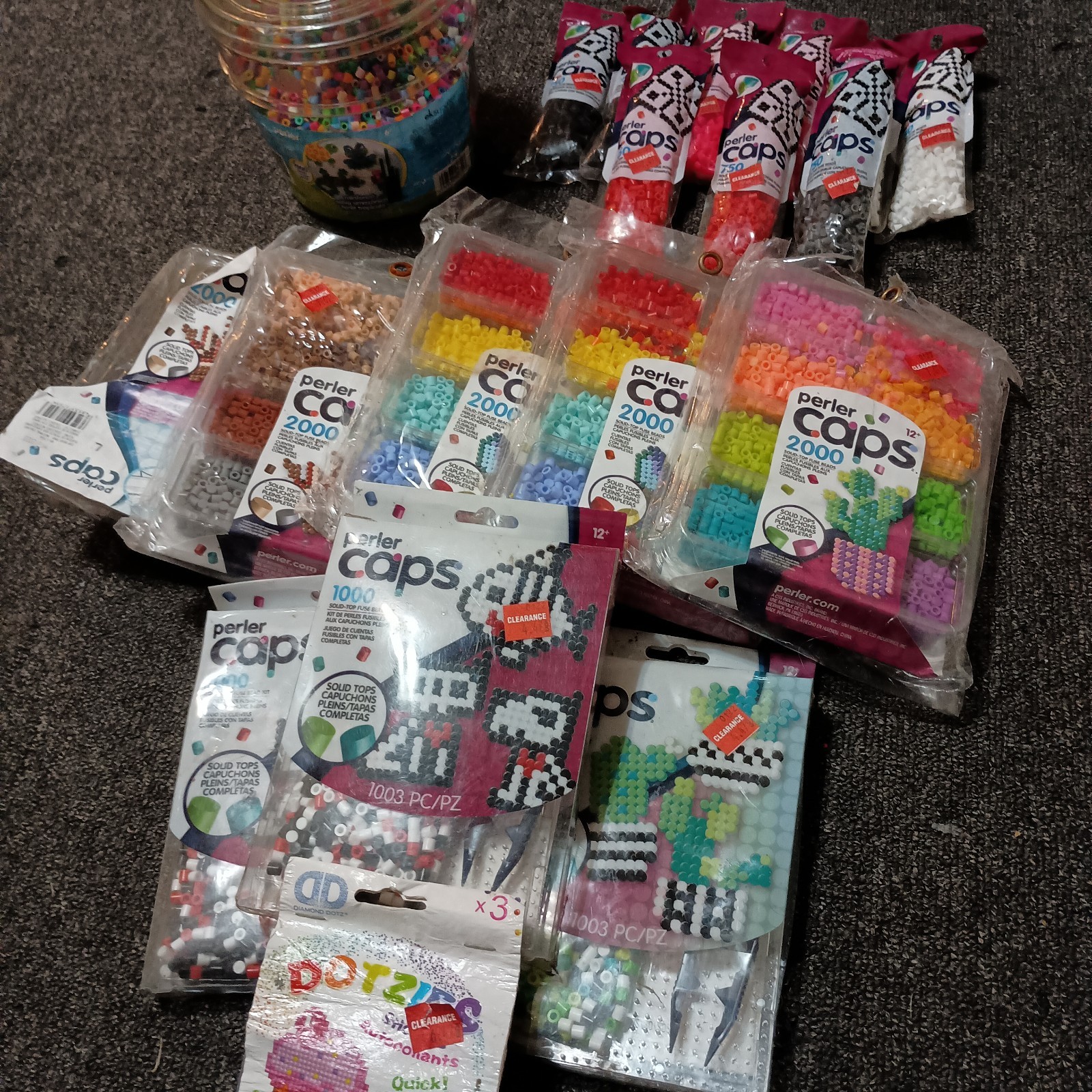 Perler Caps mixed-LOT, 25000+ PCS, SEALED kits trays bags + DOTZ bonus!