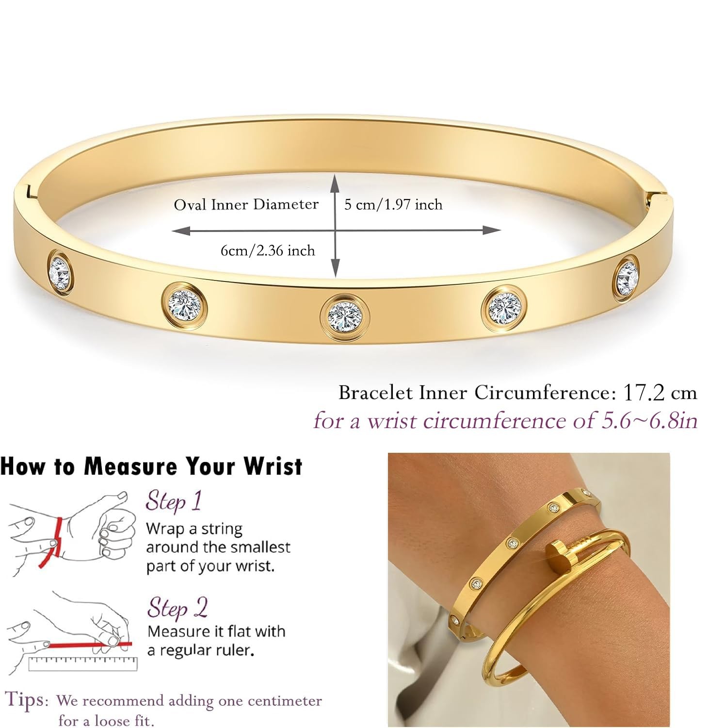 18K Gold Plated Love Nail Bangle Bracelet Set Stackable Dupes Stainless Steel Ba